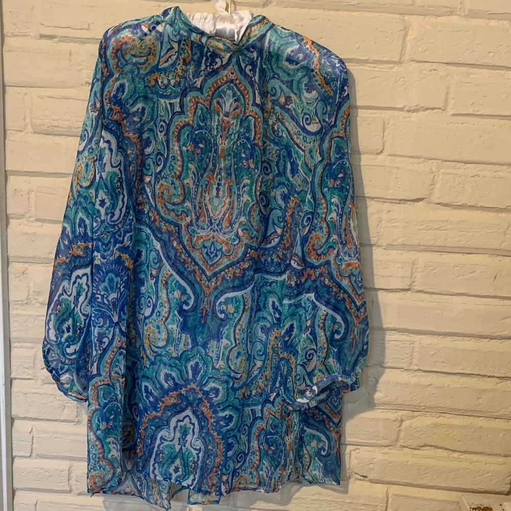 Ralph Lauren Blue and Aqua Paisley Sheer Tunic - Picture 3 of 12